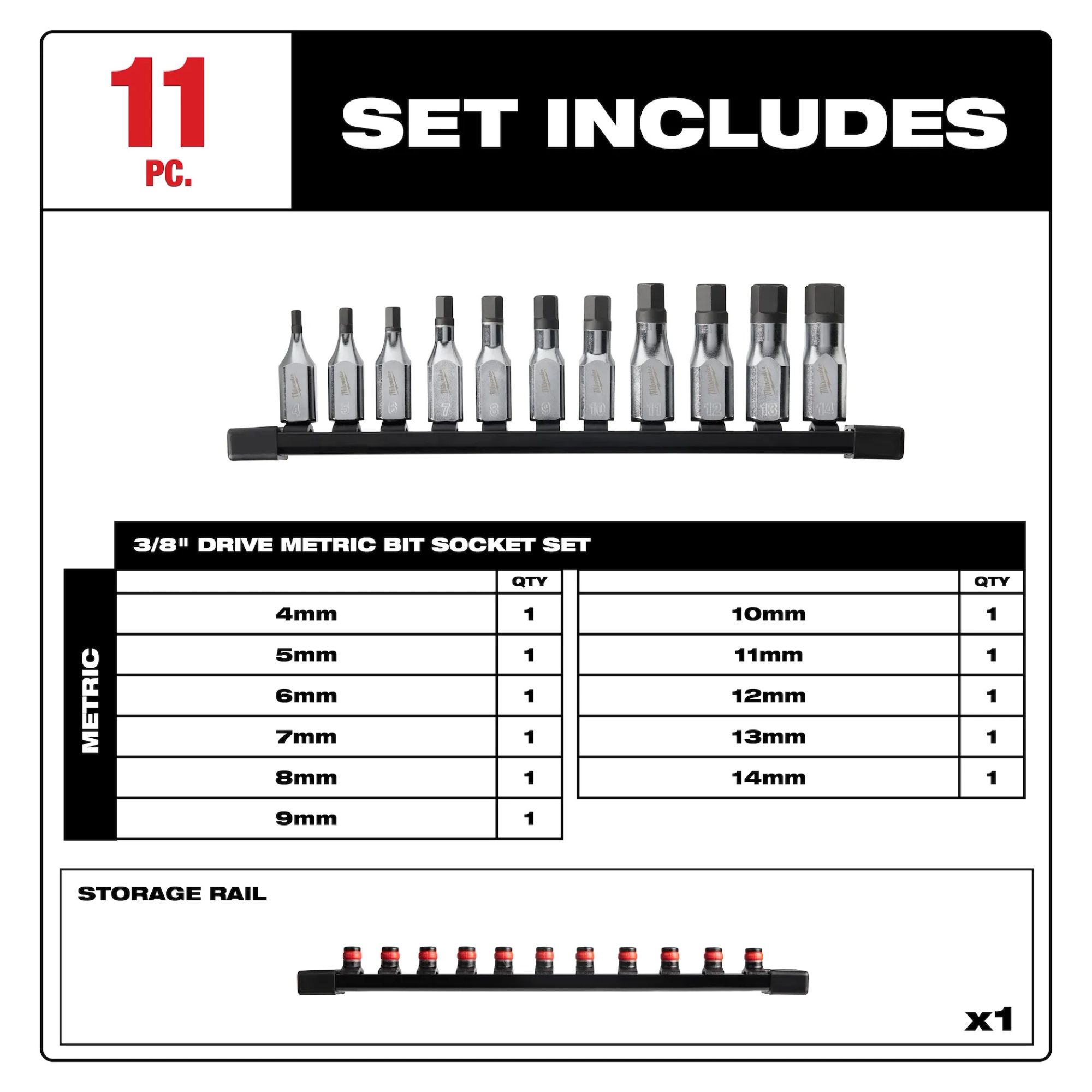 Milwaukee 11pc 3/8" Drive Hex Bit Socket Set - Metric from Columbia Safety